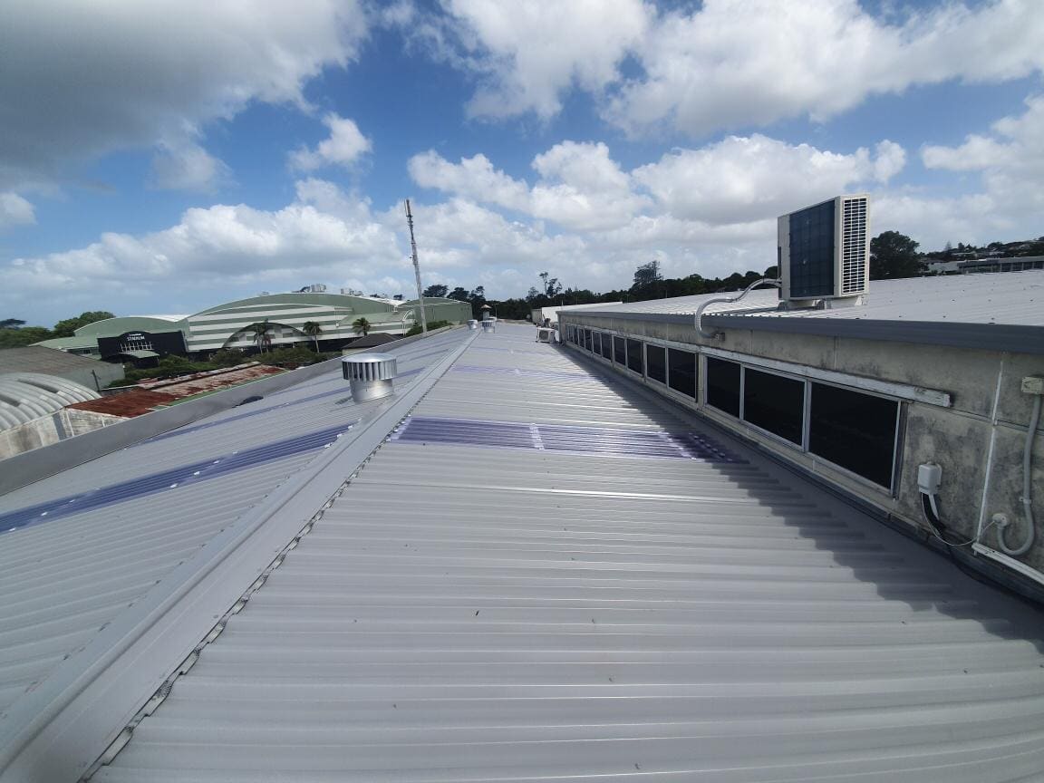 Long-run roof on a commercial building
