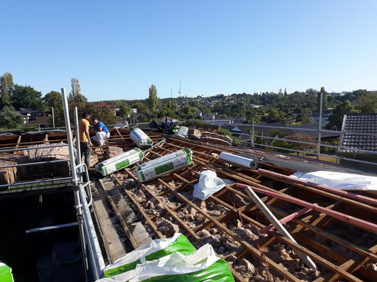 Roof stripped back to the framing after asbestos removal