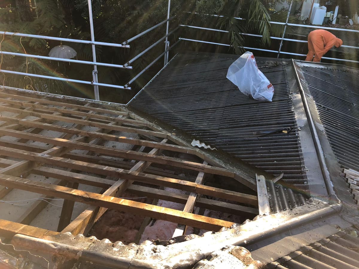 Roof stripped back after asbestos removal