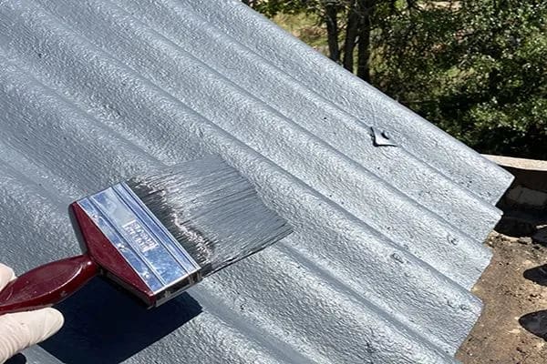 Applying fibre-sealing paint to a corrugated asbestos cement roof